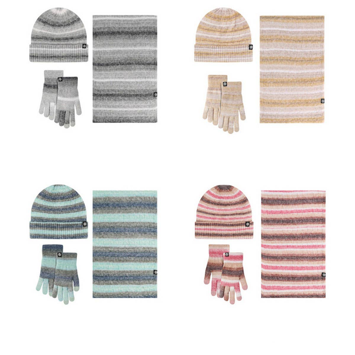 Winter Striped Gradient Scarf Three-Piece Set_Cwmm2869