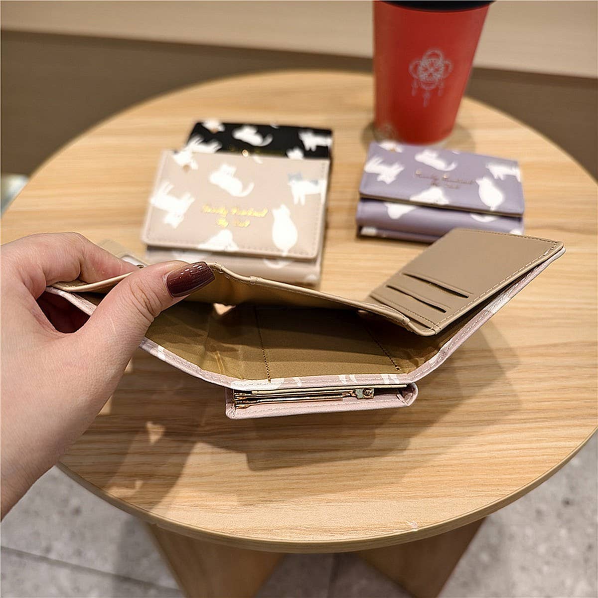 Cute Cartoon Cat Print Trifold Money Clip Wallet_Cwab06203