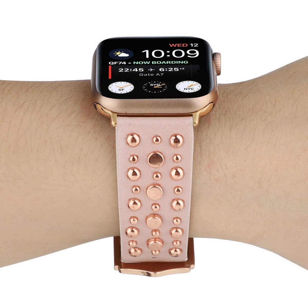 IWATCH9 1IWATCH8 GOLD RIVET GENUINE LEATHER STRAP_CWWW0078