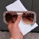 DOUBLE BRIDGE POLYGONAL RHINESTONE SUNGLASSES_CWASG0832
