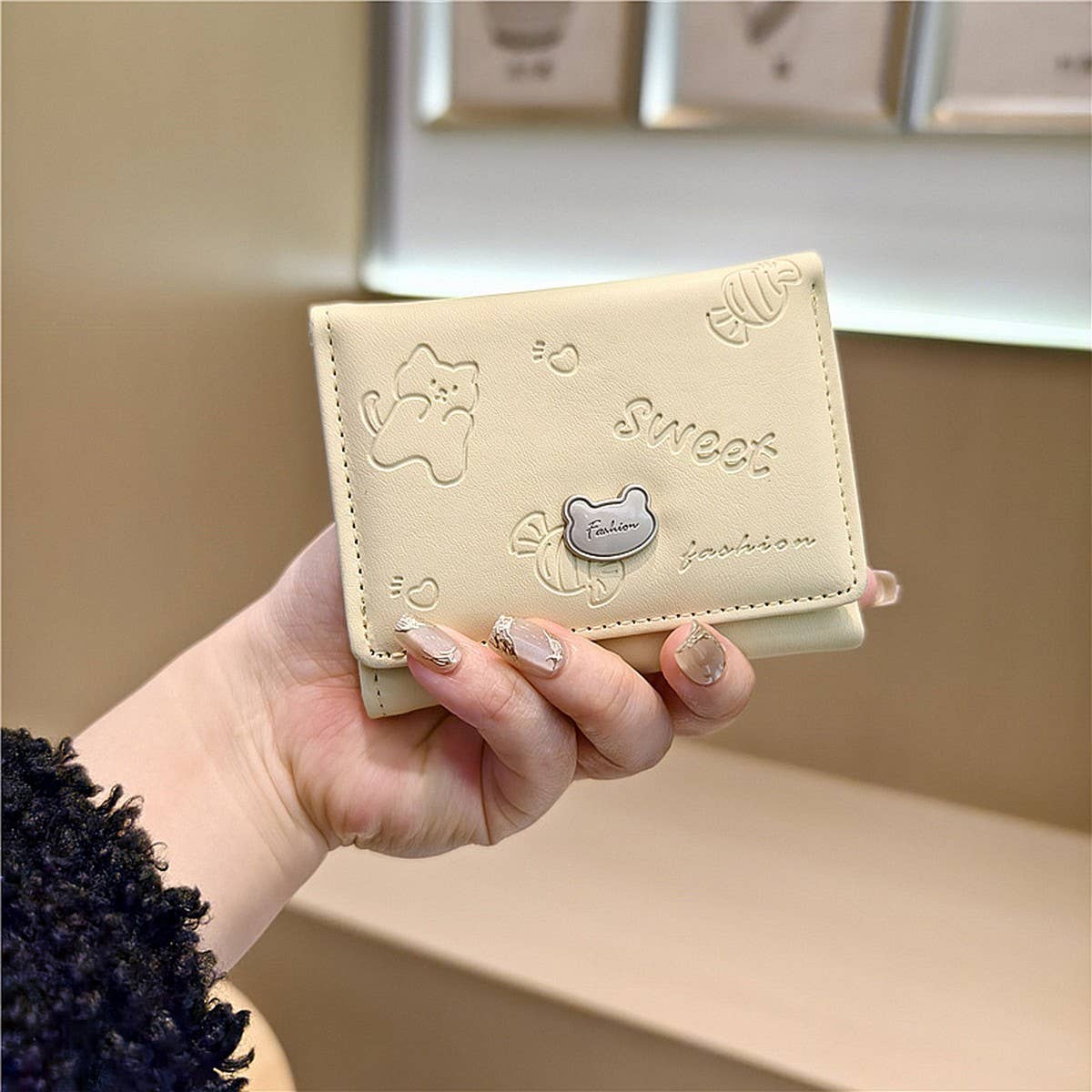 Cute Embossed Cat Candy Color Mini Wallet_Cwab06219