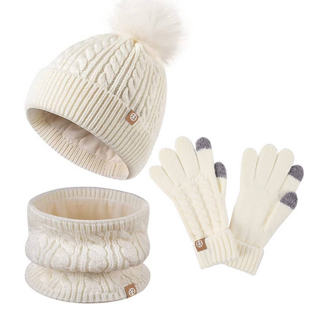 Three-Piece Set Of Pom-Pom Hat, Scarf And Gloves_Cwmm2779