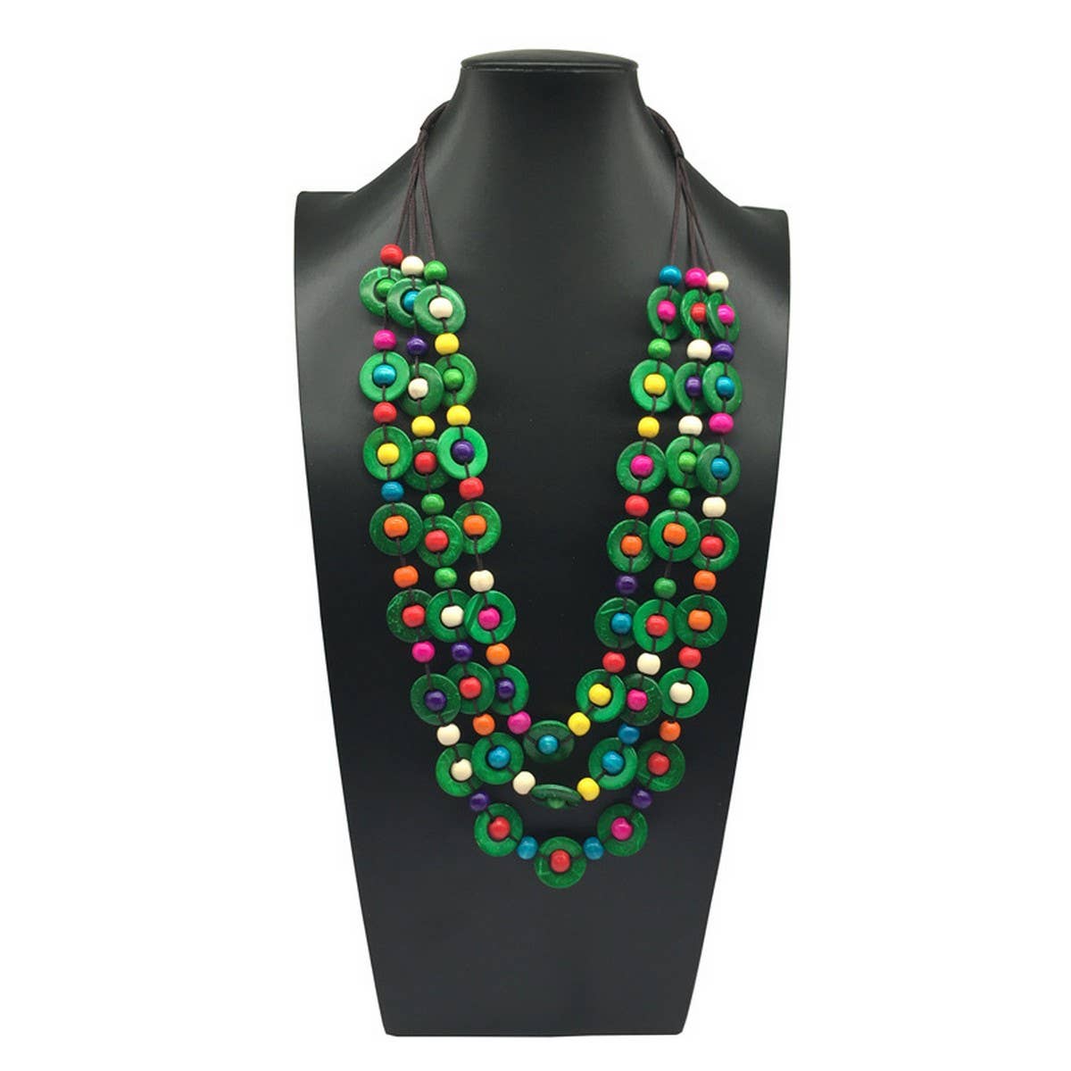 HAND WOVEN COCONUT SHELL WOOD ROUND BEAD NECKLACE_CWMM4555