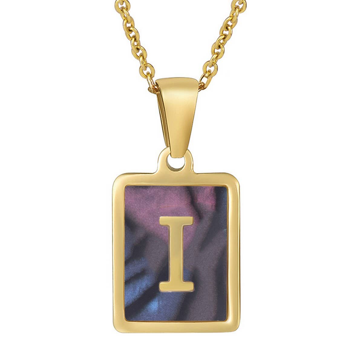SQUARE SHELL 26 LETTER PENDANT NECKLACE_CWAJE0674