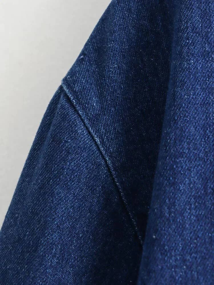 Solid Color Denim Shirt With Lapel Bow