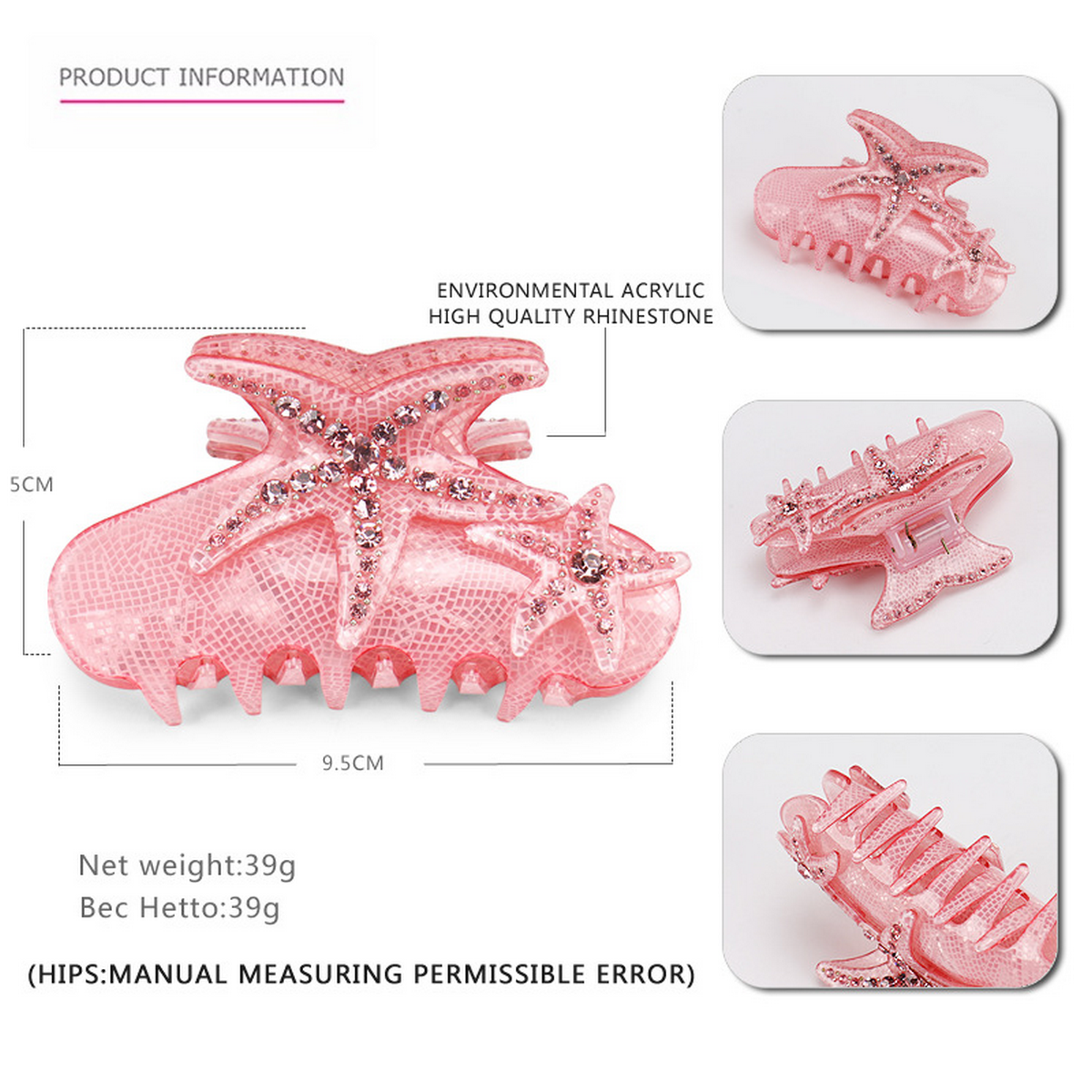 BLUE STARFISH HAIR CLAW CRYSTAL ACRYLIC SHARK CLIP_CWAHA4418 2