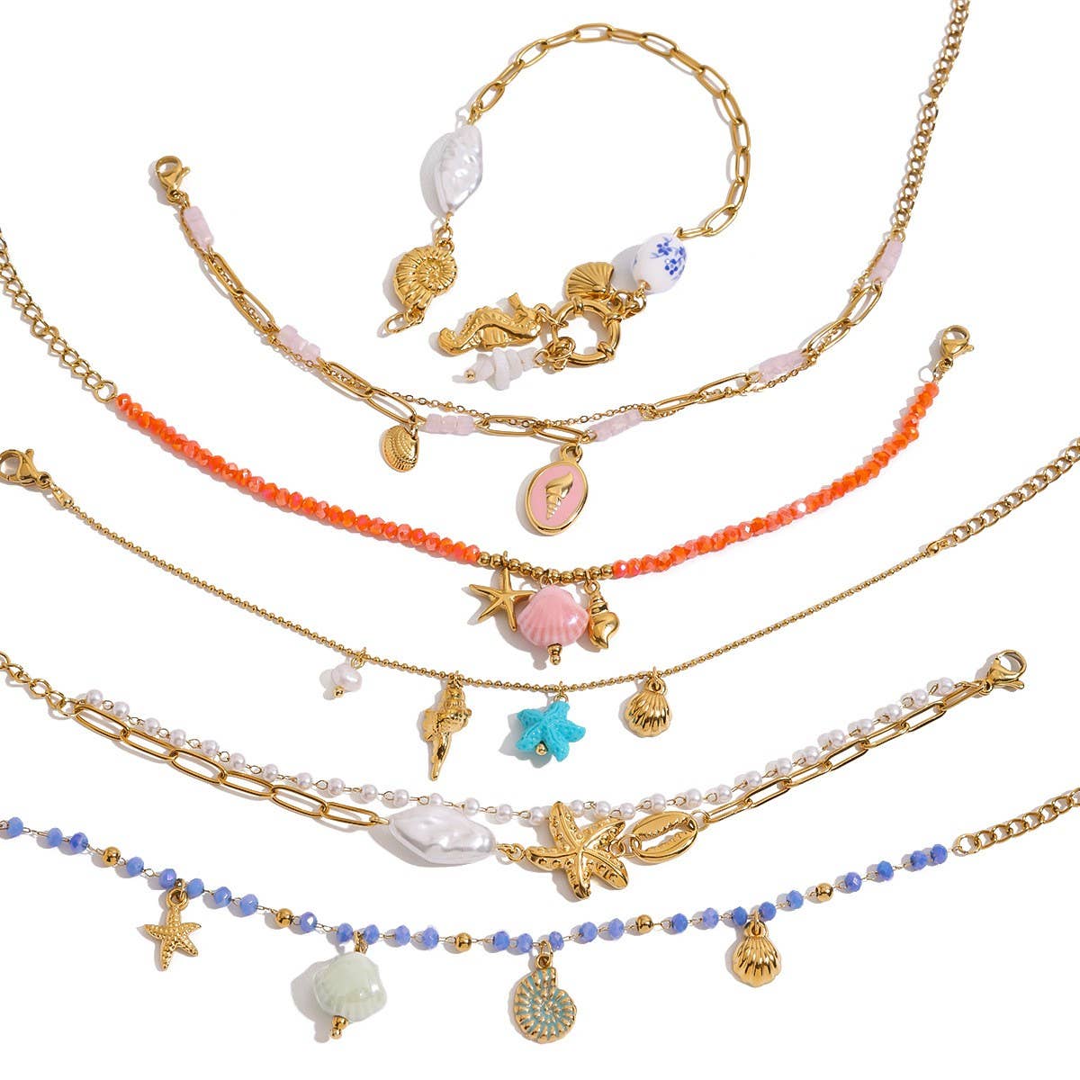 18K GOLD SHELL PEARL CHARM BRACELET_CWAJE4626