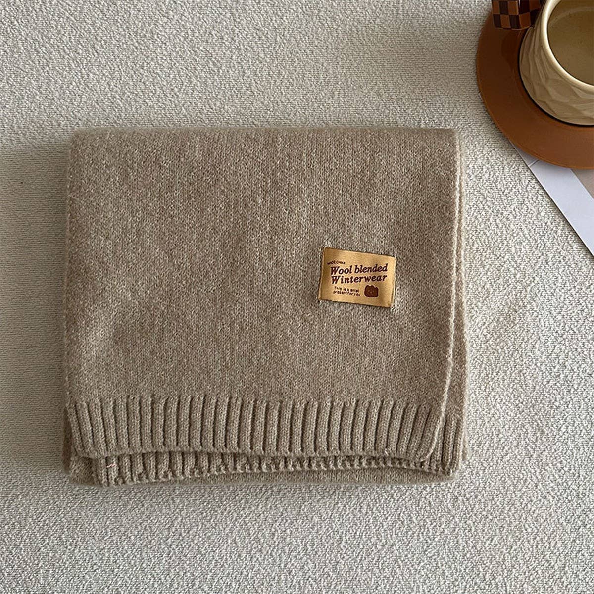 SOLID WOOL BLEND KNIT SCARF FOR WOMEN WARMTH_CWASC2284