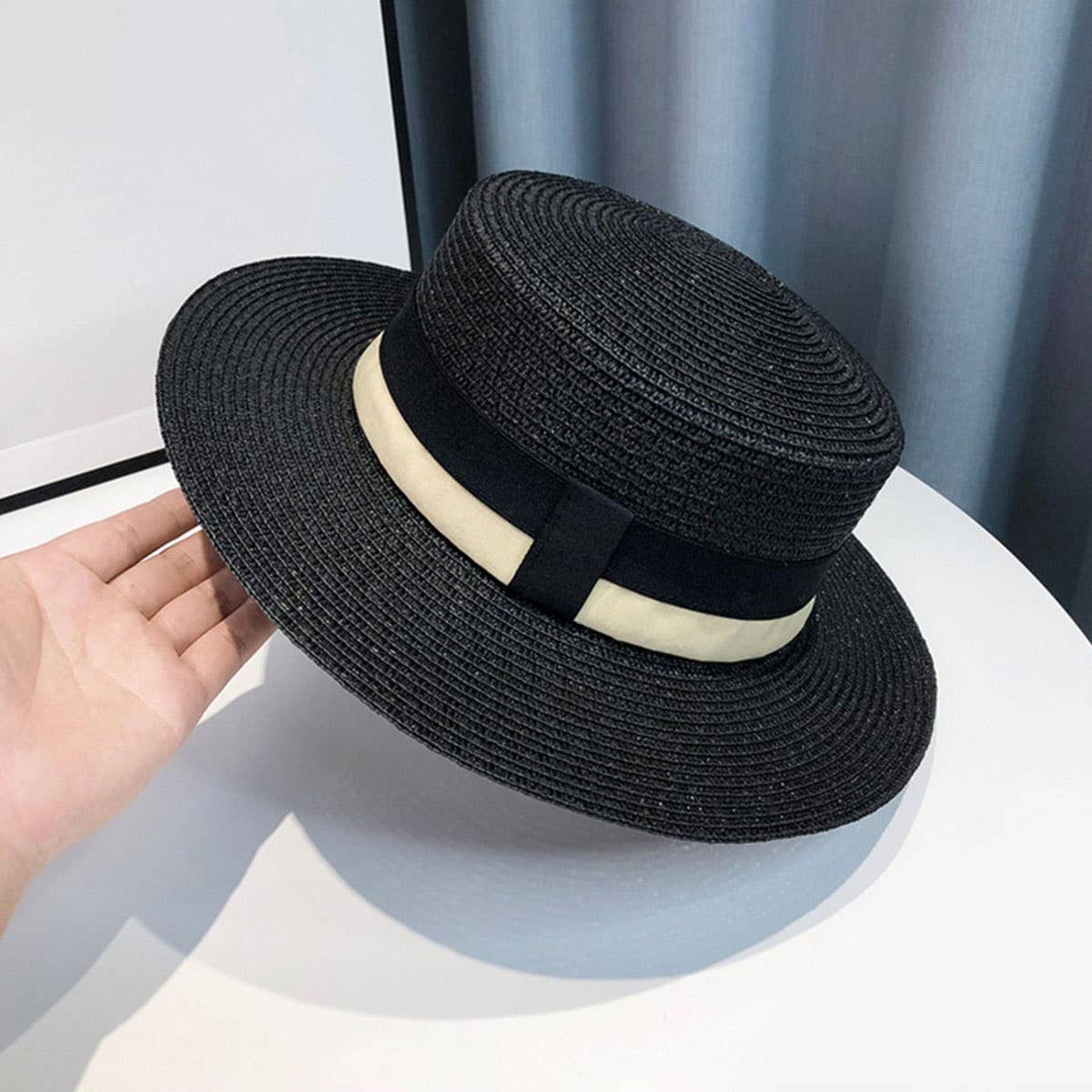 RETRO FLAT HAT SUNSHADE ELEGANT STRAW HAT_CWAH3398