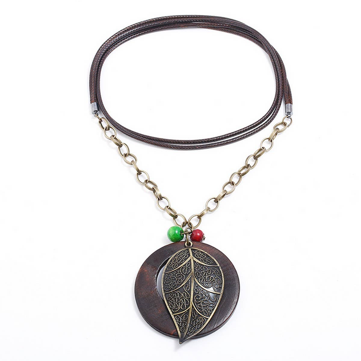 Wax Wire Alloy Large Leaf Long Necklace_Cwmm4619