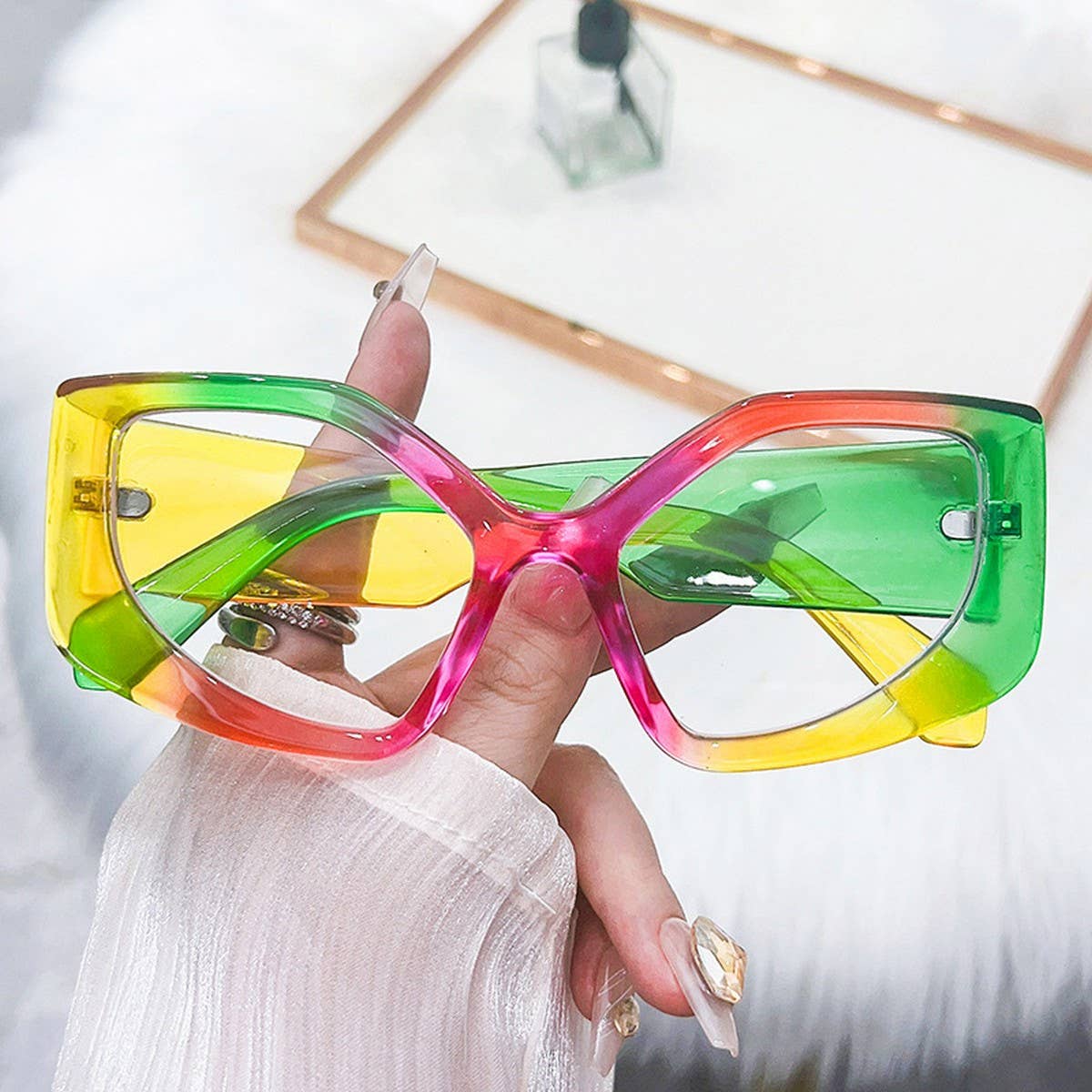 CAT EYE PC RAINBOW COLOR PERSONALIZED FLAT GLASSES_CWASG0247