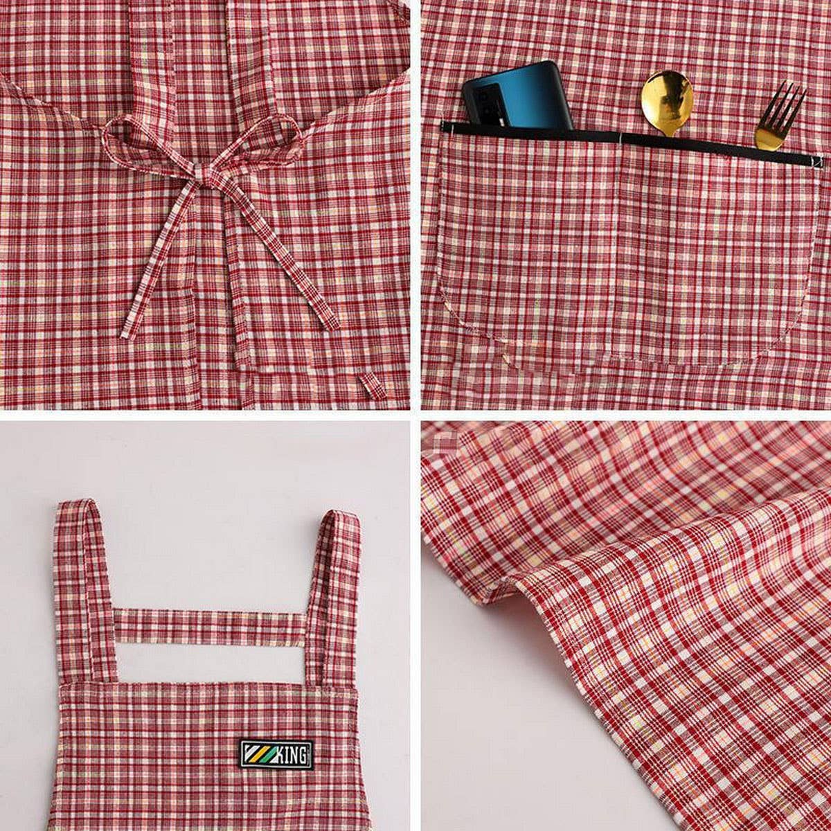 SUMMER THIN PLAID COTTON APRON WITH POCKETS BULK_CWMM2040