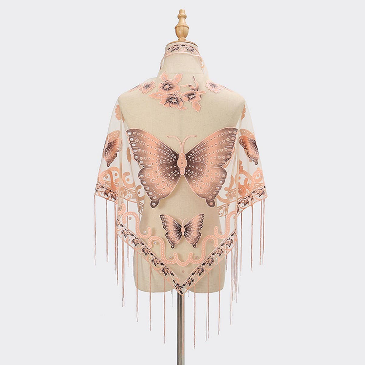 LACE BUTTERFLY EMBROIDERED TRIANGLE SHAWL_CWMM1994