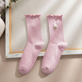 FLOWER EMBROIDERY CREW RUFFLE SOCKS WOMEN_CWMS0293