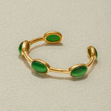 LUXURY 18K GOLD GREEN OVAL NATURAL STONE CUFF_CWAJE4816