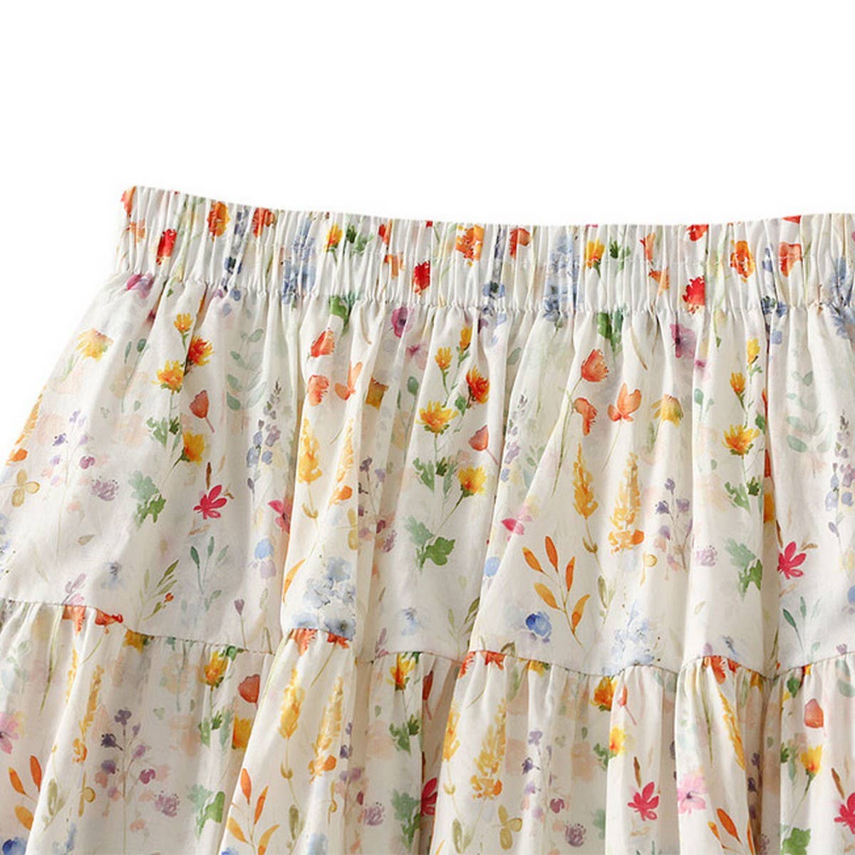 SWEET FLORAL A LINE ELASTIC WAIST MIDI SKIRT_CWBMS0365