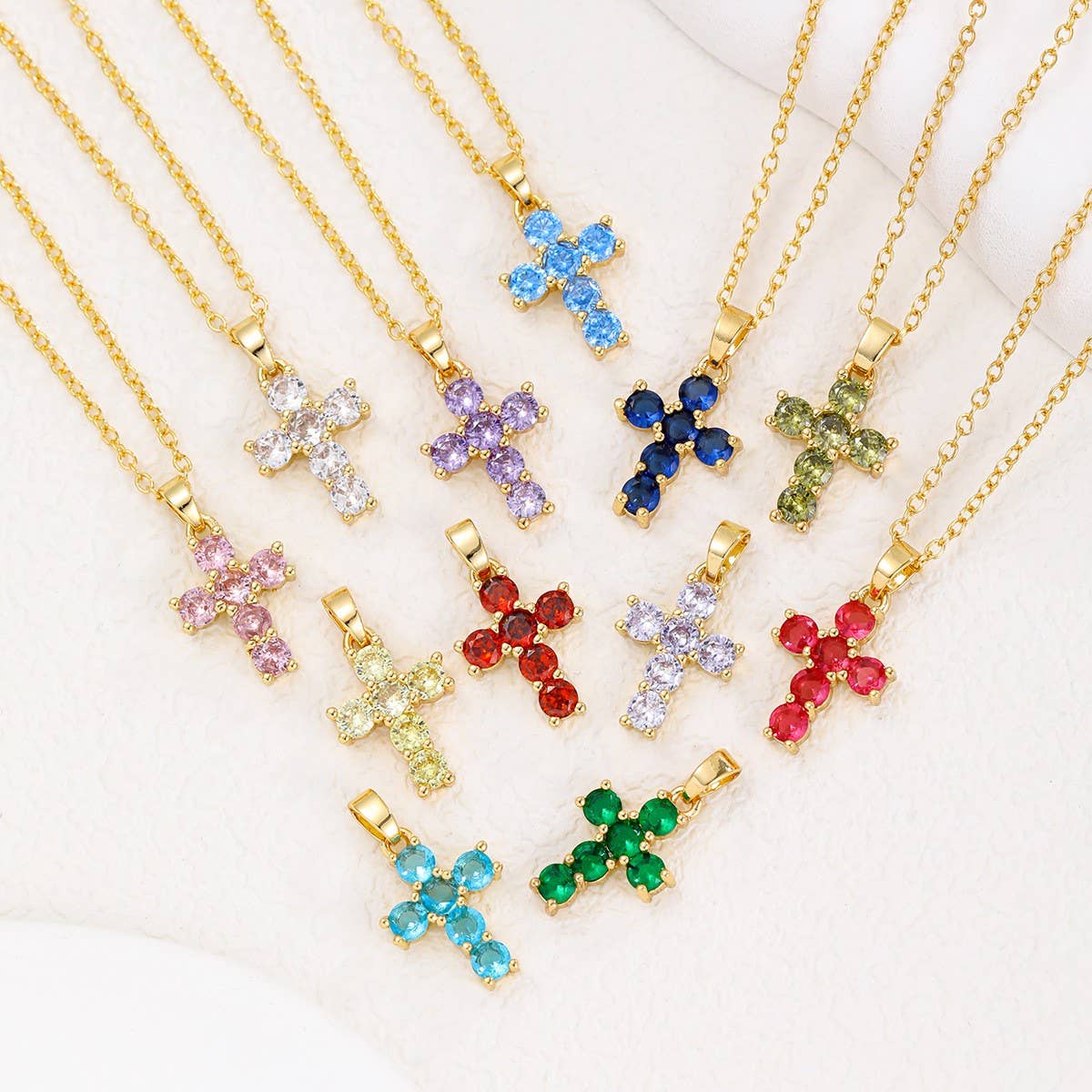 COLORFUL ZIRCON DECEMBER CROSS PENDANT NECKLACE_CWMM5872