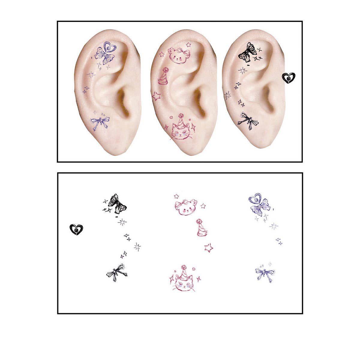 Waterproof Ear Tattoos Cute Cartoon Set_Cwmm8395