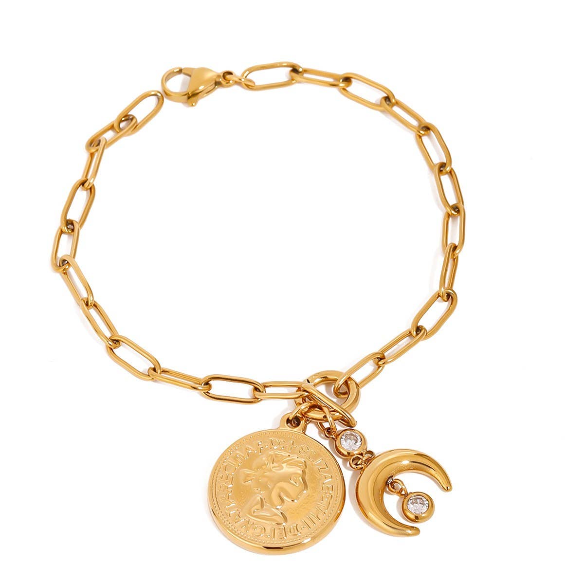 18K GOLD COIN MOON ZIRCON BRACELET TITANIUM_CWAJE4703