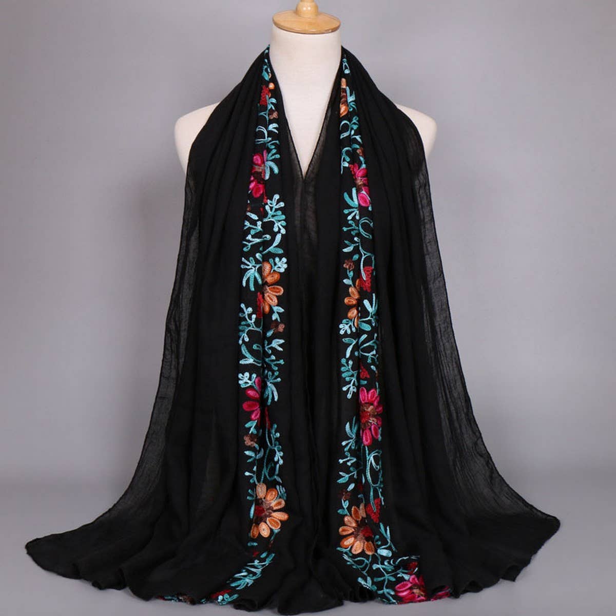Embroidered Cotton Scarf Long Veil Shawl_Cwmm2002