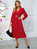 V-Neck Fashion,Slimming Elegant Pleated Dress