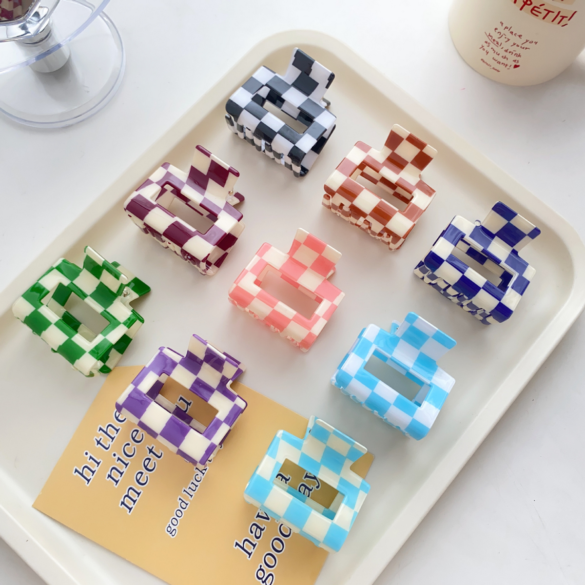 Checkerboard Hair Claw ? Candy Color Acetate Look_Cwmm10084
