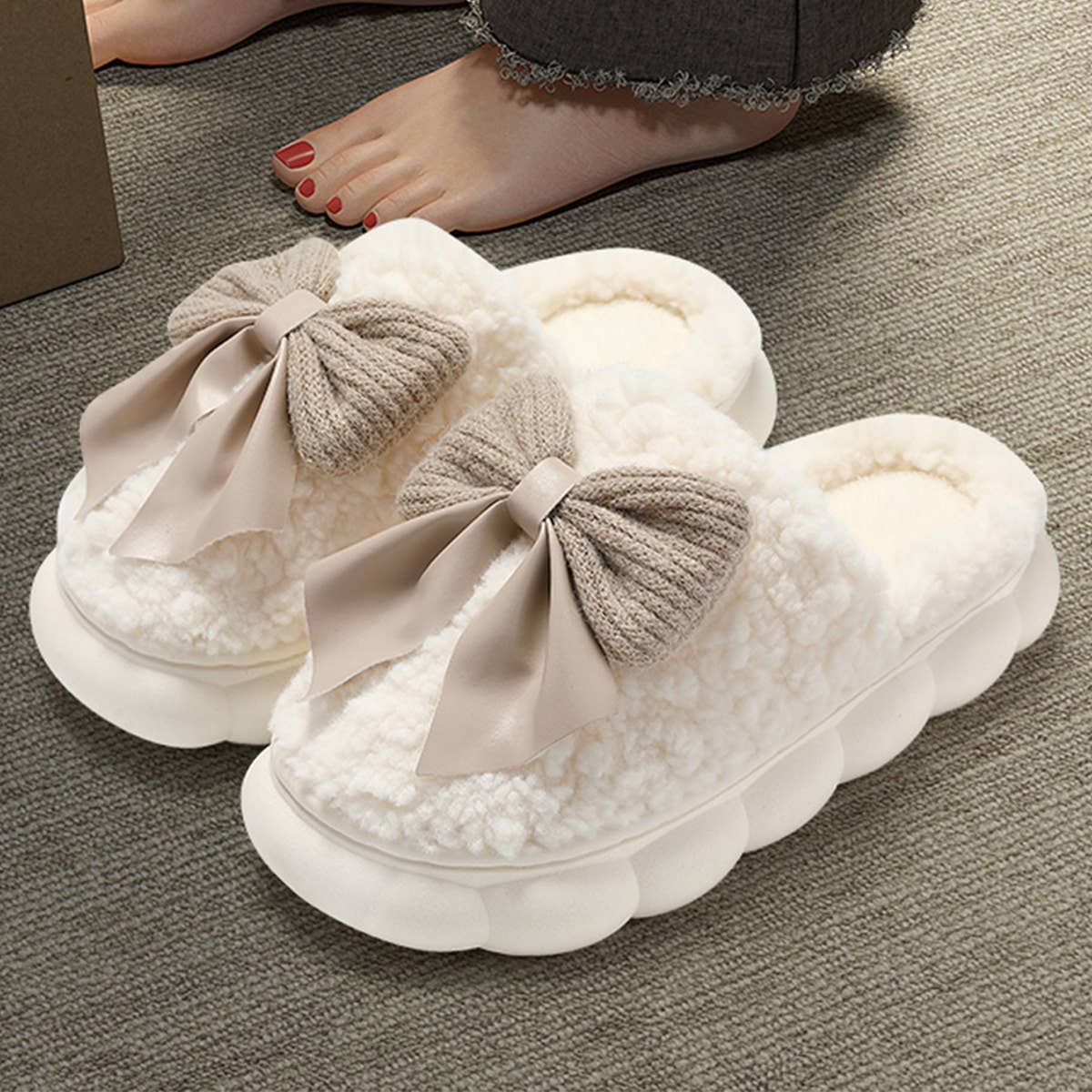 Women Bowknot Comfort Warm Indoor Slippers_Cwshs0296