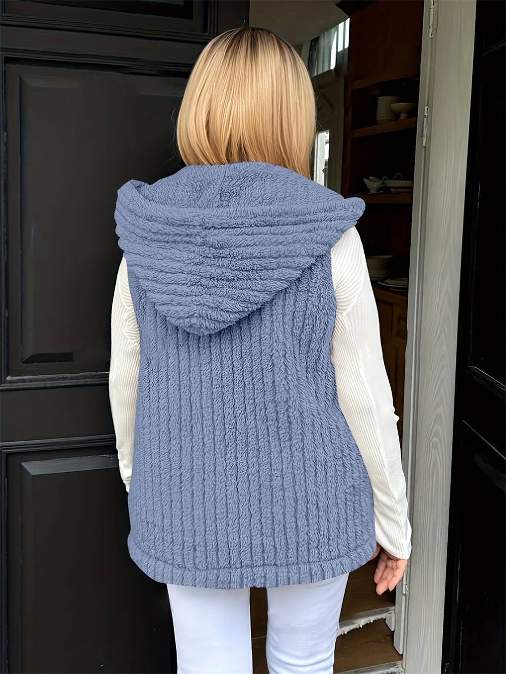 Womens Woolen Hooded Vest Sleeveless Coat