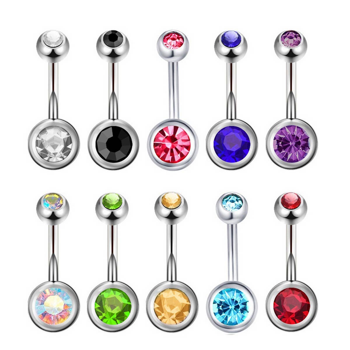 DOUBLE GEM BELLY BUTTON RING STAINLESS STEEL_CWMM9173