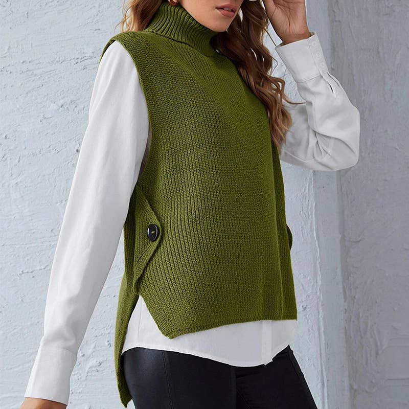 Solid Color Turtleneck Sleeveless Waistcoat