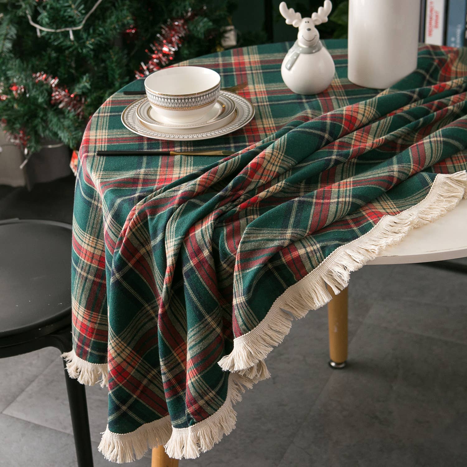 PLAID PATTERN ROUND TABLECLOTH_CWMM0036