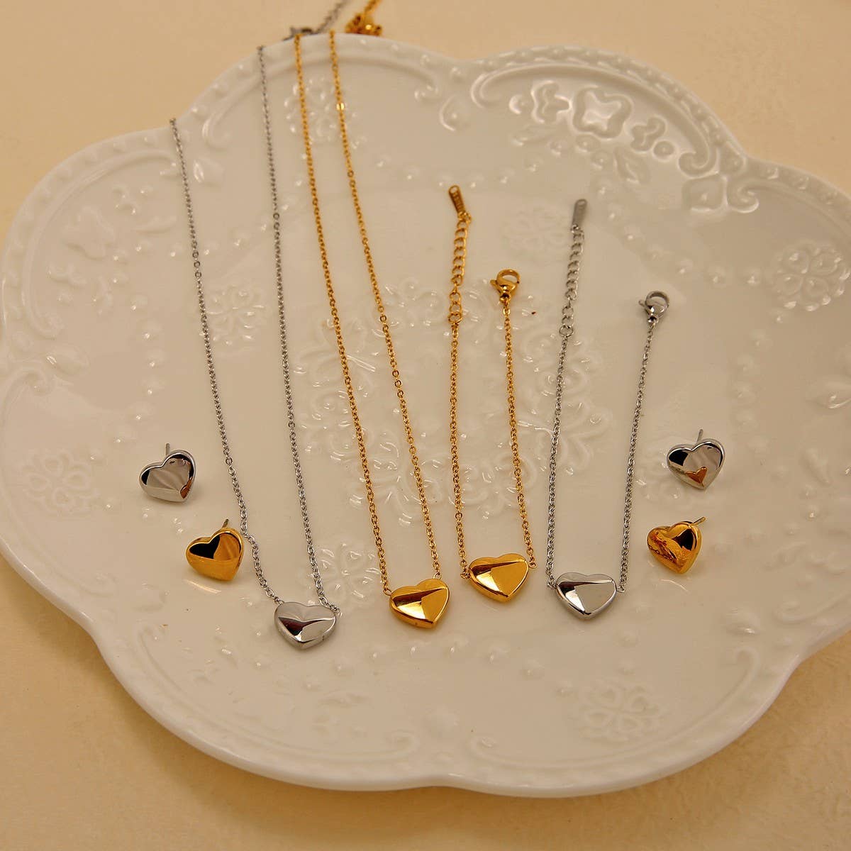 Womens Stainle Steel Heart Jewelry 3-Piece Set_Cwmm8880