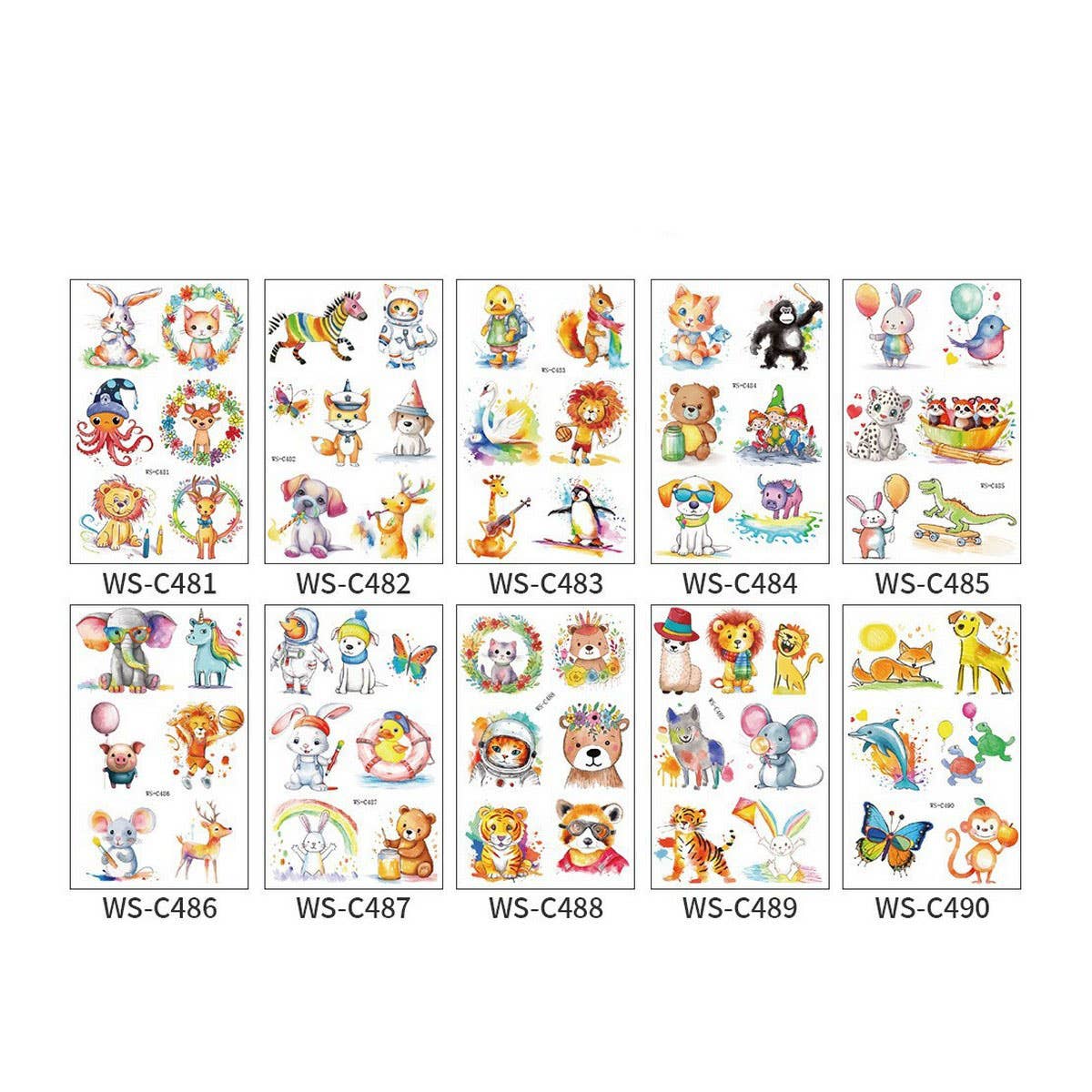 KIDS CARTOON ANIMAL TATTOO STICKERS SET WATERPROOF_CWMM8352
