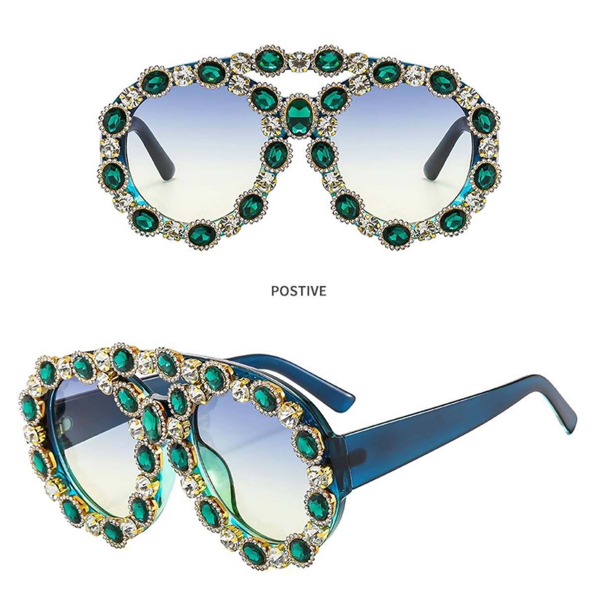 LARGE CONTRAST OVAL LUXURY EMERALD SUNGLASSES_CWASG0867