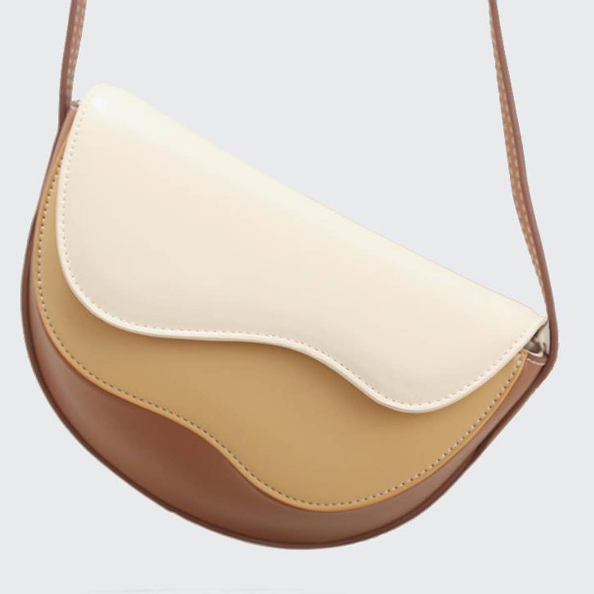 CURVED WAVE CONTRAST COLOR CROSSBODY SADDLE BAG_CWAB1894
