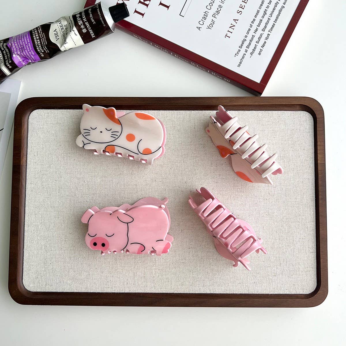 PINK PIG CAT ACETATE HAIR CLAW CLIP FOR GIRLS_CWAHA5974