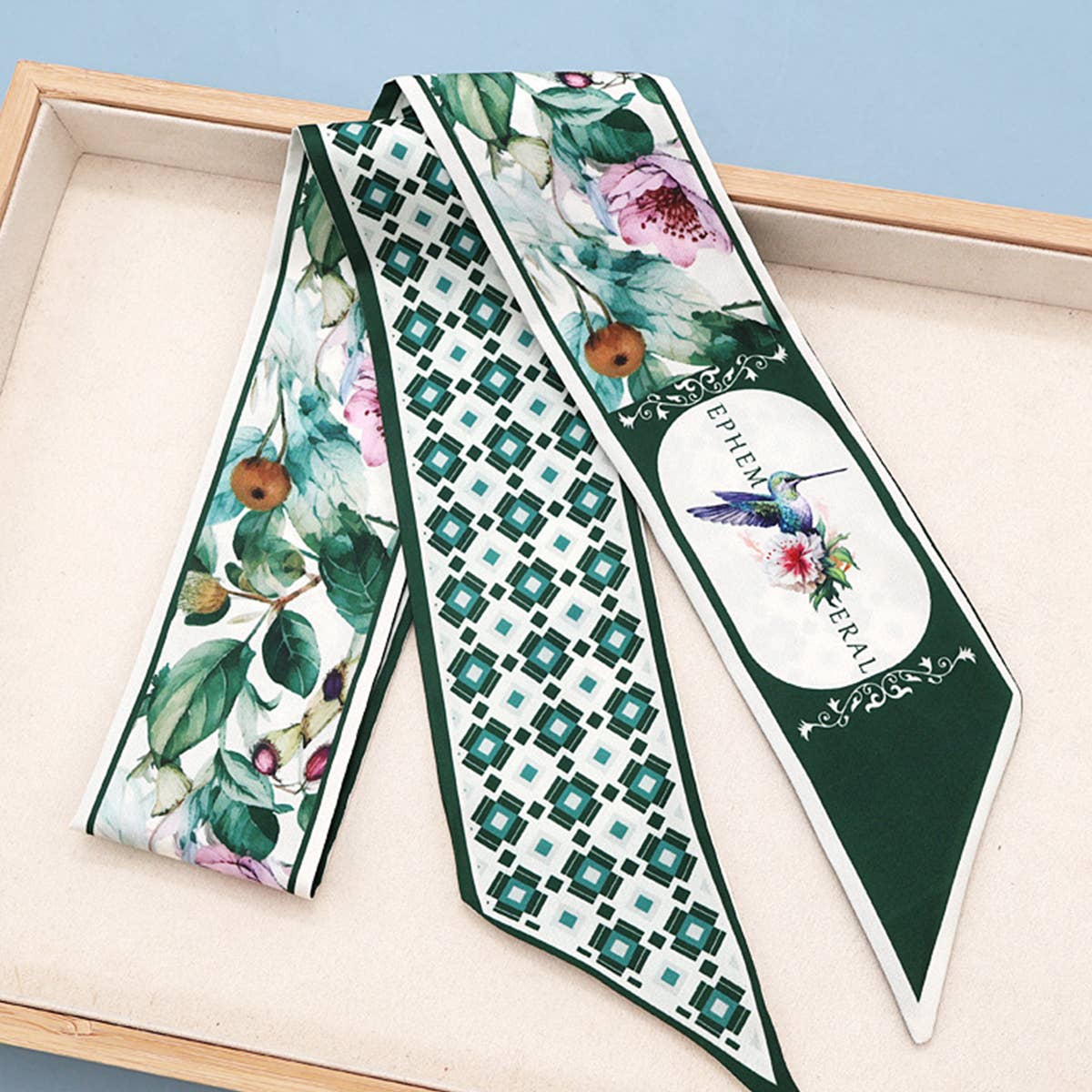 FRUIT PRINT TWILLY SCARF HAIR TIE BAG RIBBON_CWASC0431