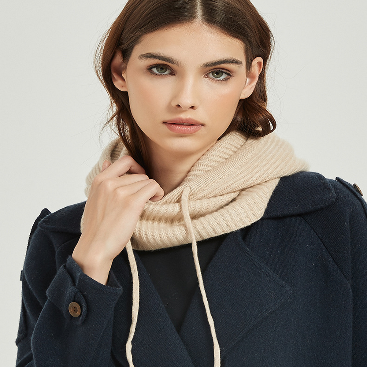 CASHMERE BALACLAVA HAT KNIT HOOD SCARF FOR HER_CWAH3994