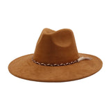 Unisex Suede Wide Brim Fedora Hat Couple Style_Cwah04448