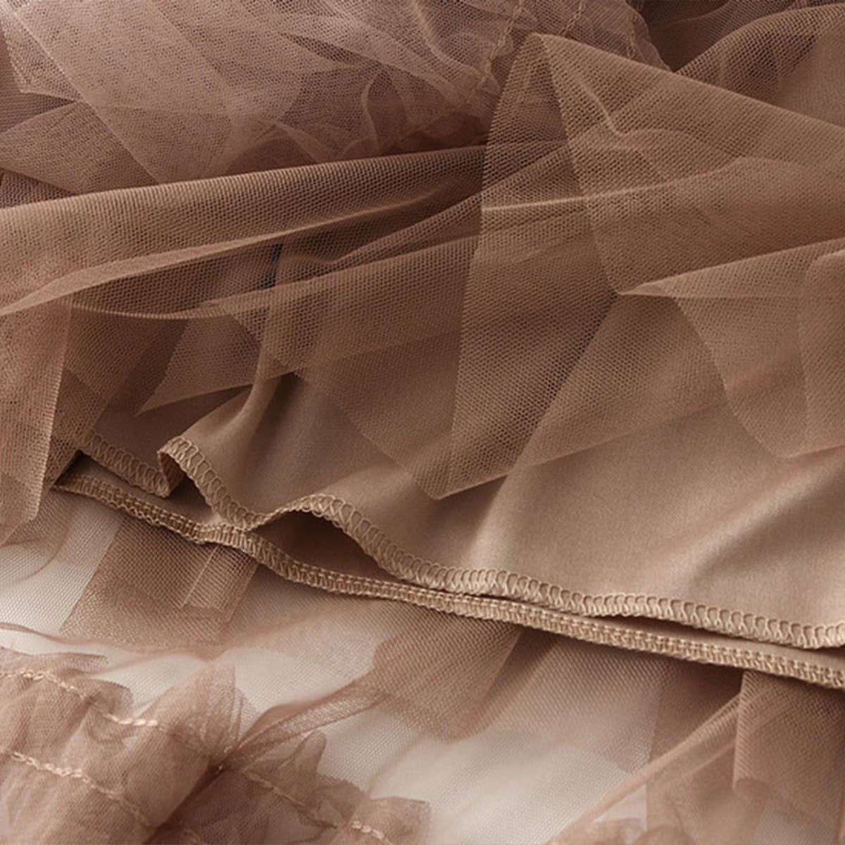 FASHION FLOWY TULLE TIERED DANCE MIDI SKIRT_CWBMS0387