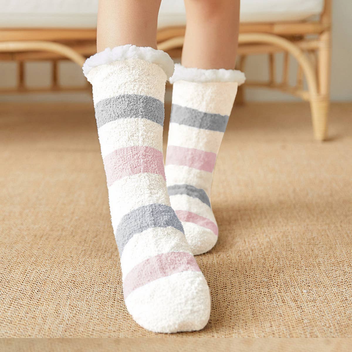 THICKENED TWISTED STRIPED PLUSH INDOOR SLIPPERS_CWMS0711