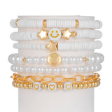 White Polymer Clay Star Smiley Face Bracelet Set_Cwmm3540