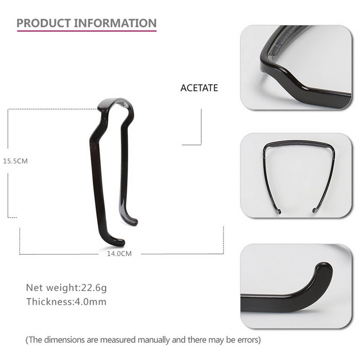 ACETATE SQUARE SUNGLASSES HEADBAND HAIRPIN_CWAHA4351