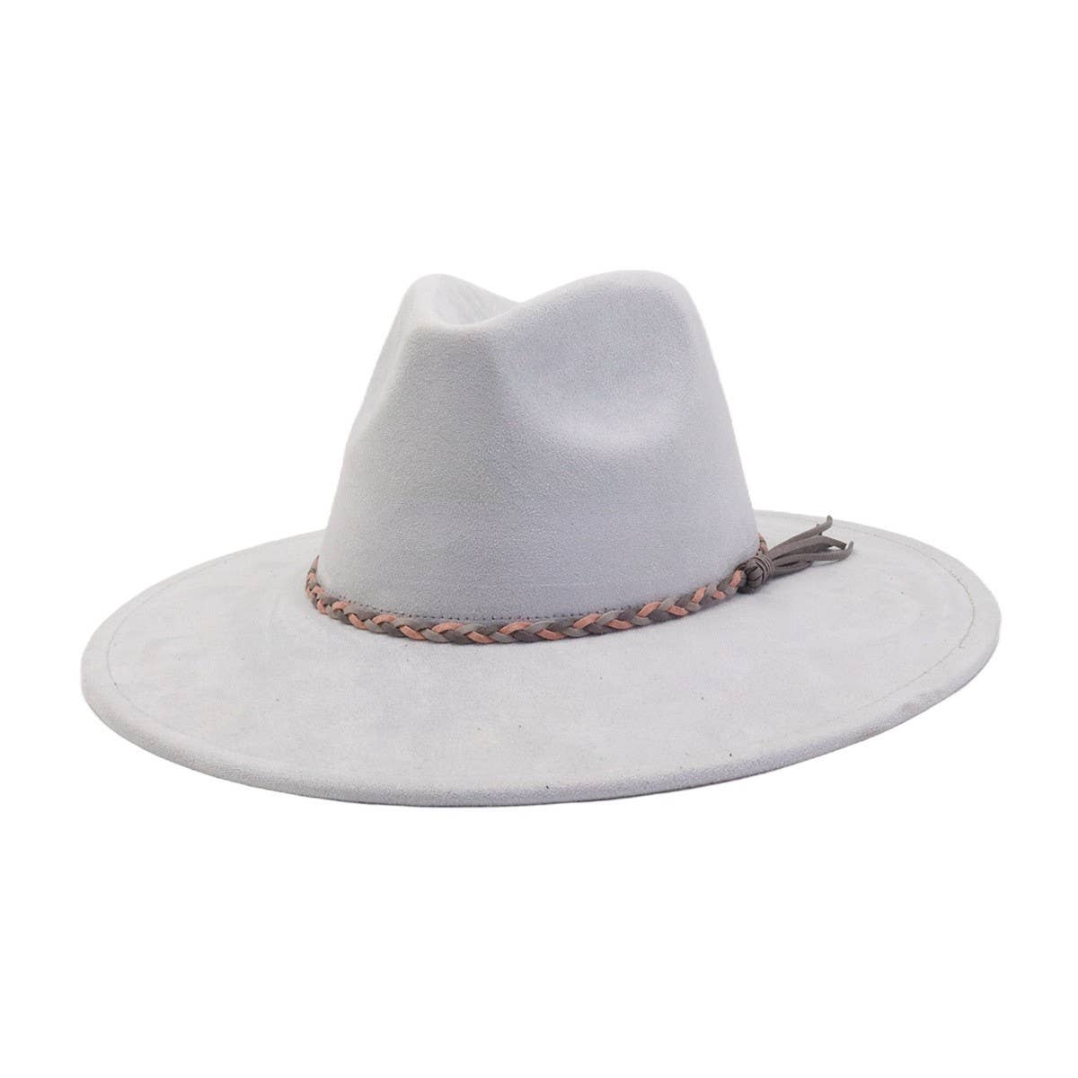 Unisex Suede Wide Brim Fedora Hat Couple Style_Cwah04448