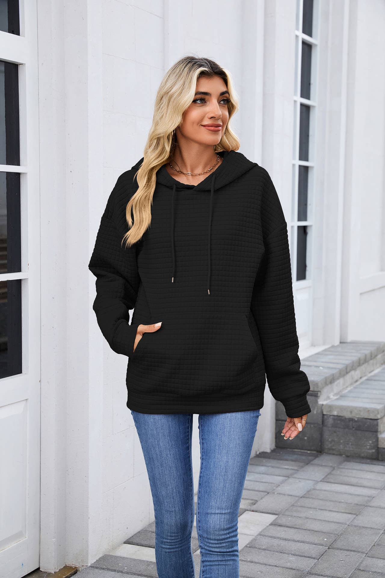 Solid-Color Hooded Loose Long-Sleeved Sweatshirt_Cwohol568