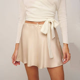 SATIN SKIRT HIGH WAIST ELASTIC SOLIDCOLORSHORTSKIRT_CWAB4802