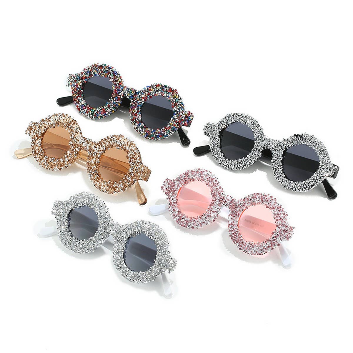 FASHIONABLE ROUND DIAMOND STUDDED SMALL SUNGLASSES_CWASG0856