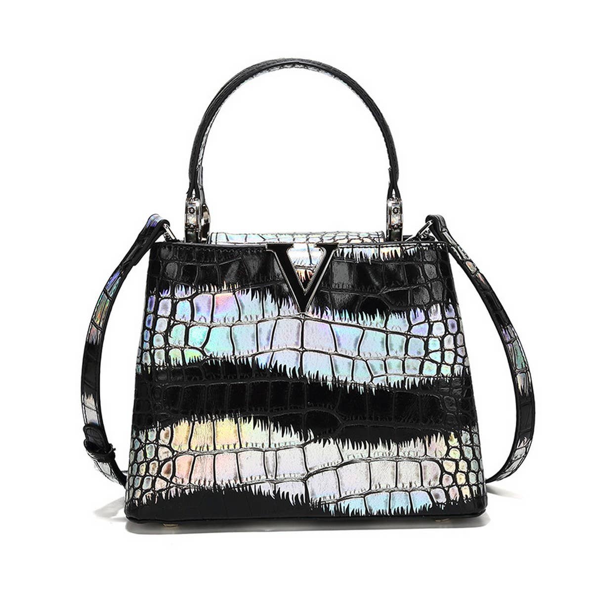 High-End Contrast Color Crocodile Pattern Tote Bag_Cwab3620