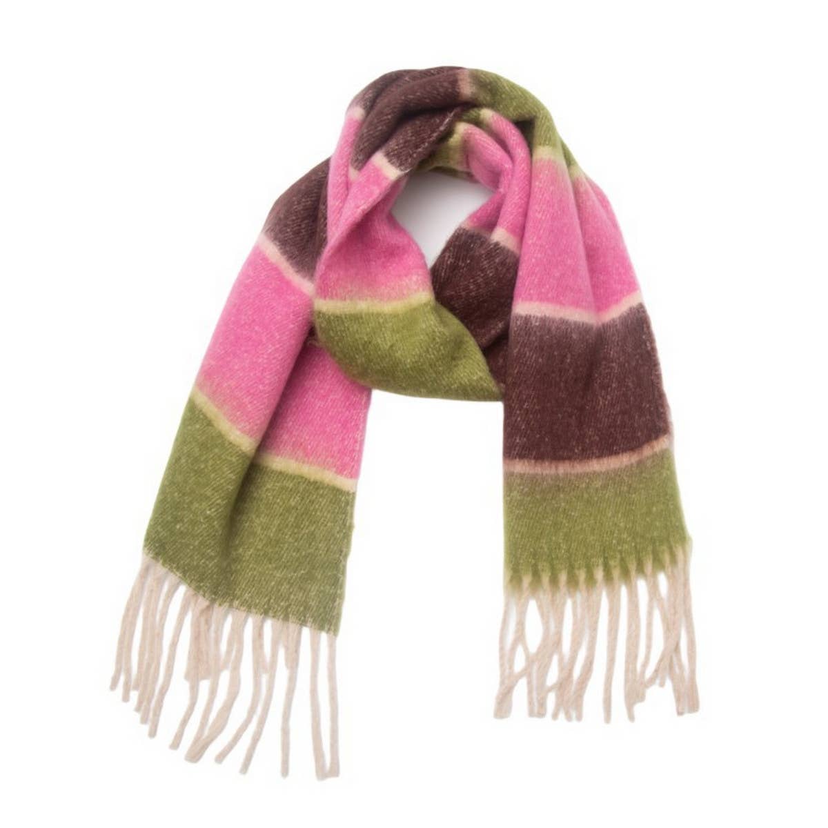 CHUNKY FRINGE STRIPE SCARF WINTER YARN WRAP_CWASC0877