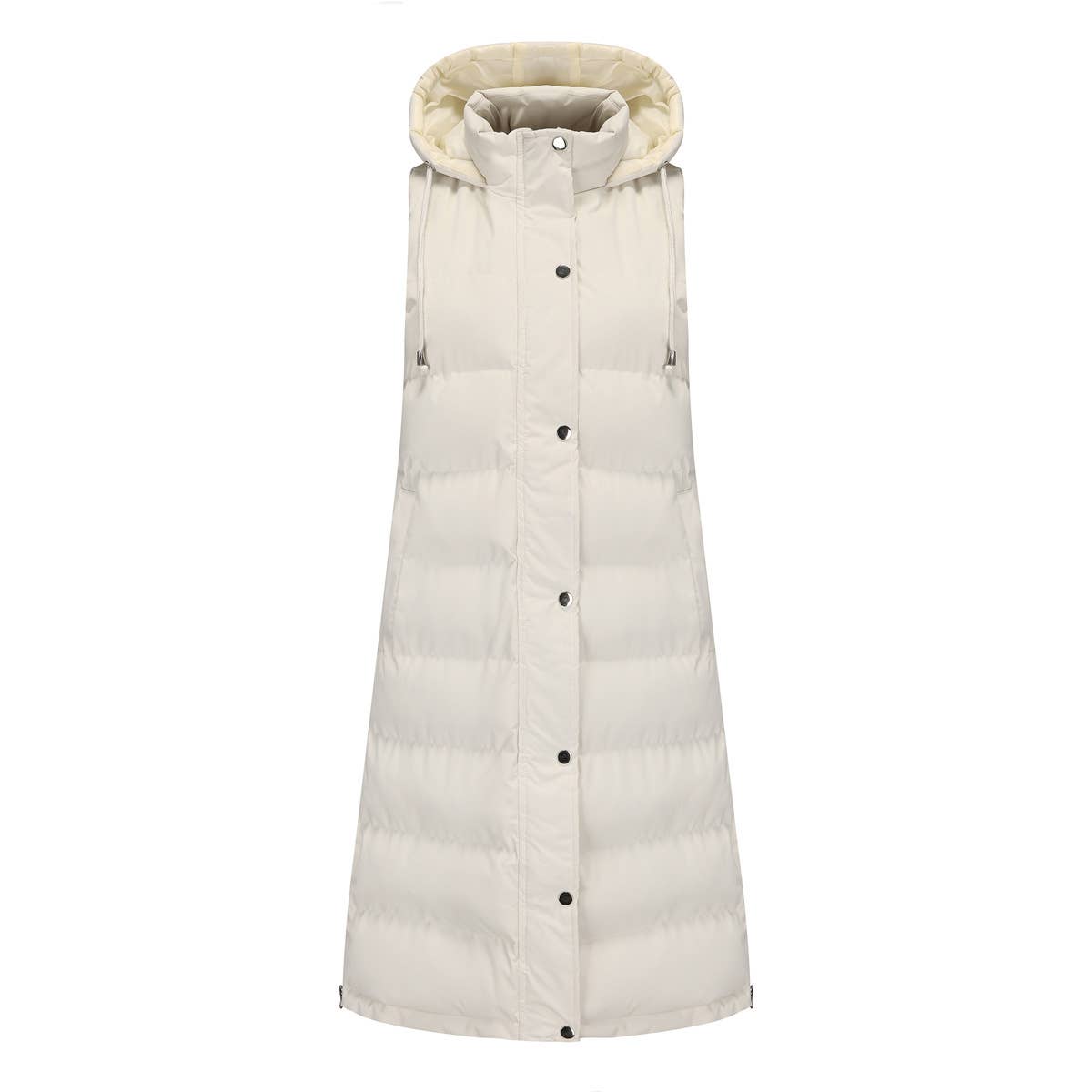 Solid-Color Hooded Sleeveless Cotton-Padded Vest